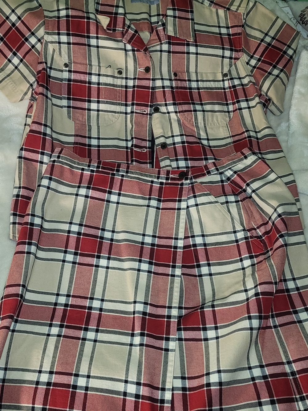 Claiborne Red and Cream Plaid Mini Skirt